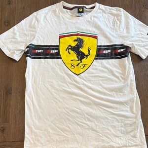 Scuderia Ferrari Ivory Racing T-Shirt with Yellow Shield by Puma